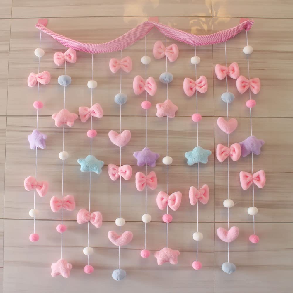 SWEXURY Kawaii Doorway Curtains Girls Bedroom Wall Hanging Decor Cute Fluffy Star Bowknot Pentacle Garland Door Strings Nursery 
