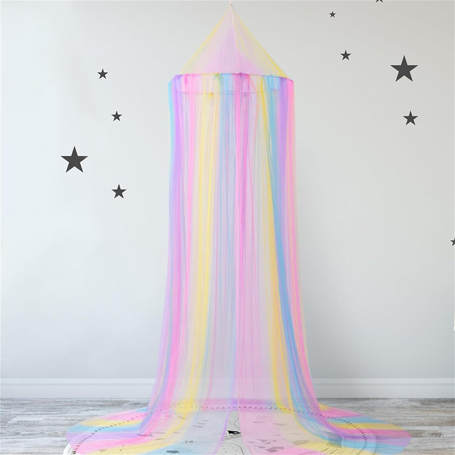 Mosquito Net Bed Canopy For Girls,Rainbow Canopy Bed Curtains Full Queen Size From Ceiling,Dome Mosquito Netting Bed Tent Twin G