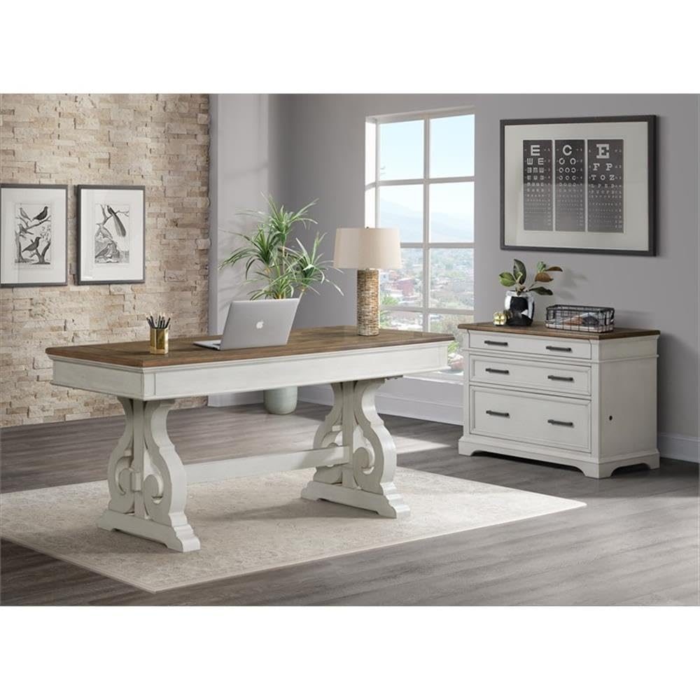 Intercon Drake Home Office 60" Wide Writing Desk, Rustic White & French Oak Furniture