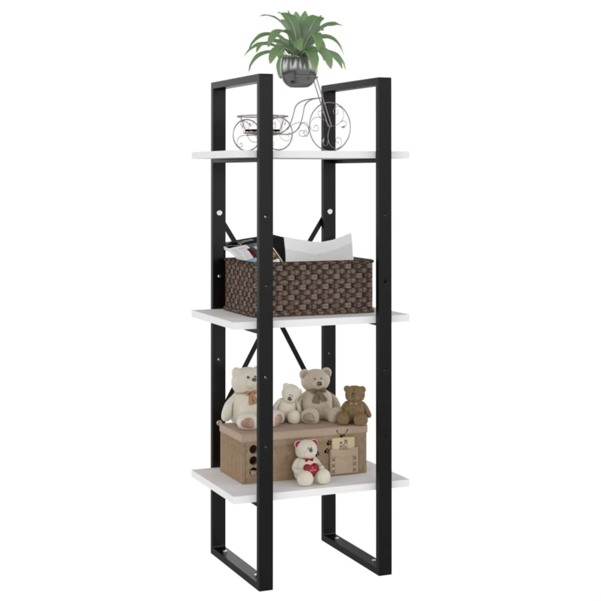 vidaXL 3-Tier Book Cabinet White 15.7&quot;x11.8&quot;x41.3&quot; Chipboard