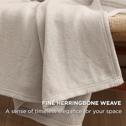 Bedsure 100% Cotton Blanket Twin Xl Size For Bed - Breathable And Lightweight, Soft Cozy Textured Herringbone Woven Blanket For Summer Spring, Linen Beige, 66X90 Inches