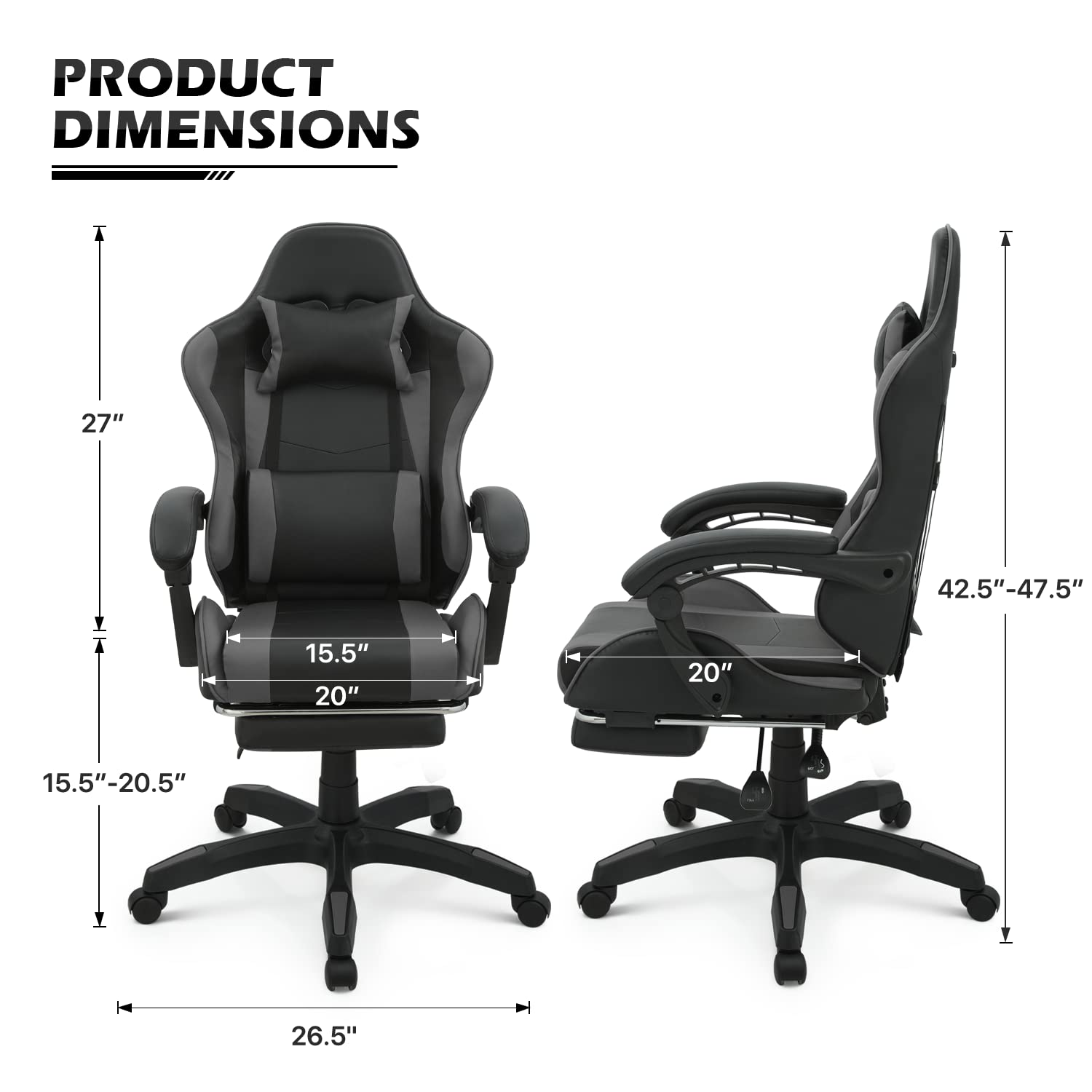 Monibloom Gaming Chair Office Chair Leather High Back Computer Chair With Headrest And Lumbar Support 360° Swivel Ergonomic Footrest Adjustable Gamer Chair For Adult Teen Home Office Using, Gray