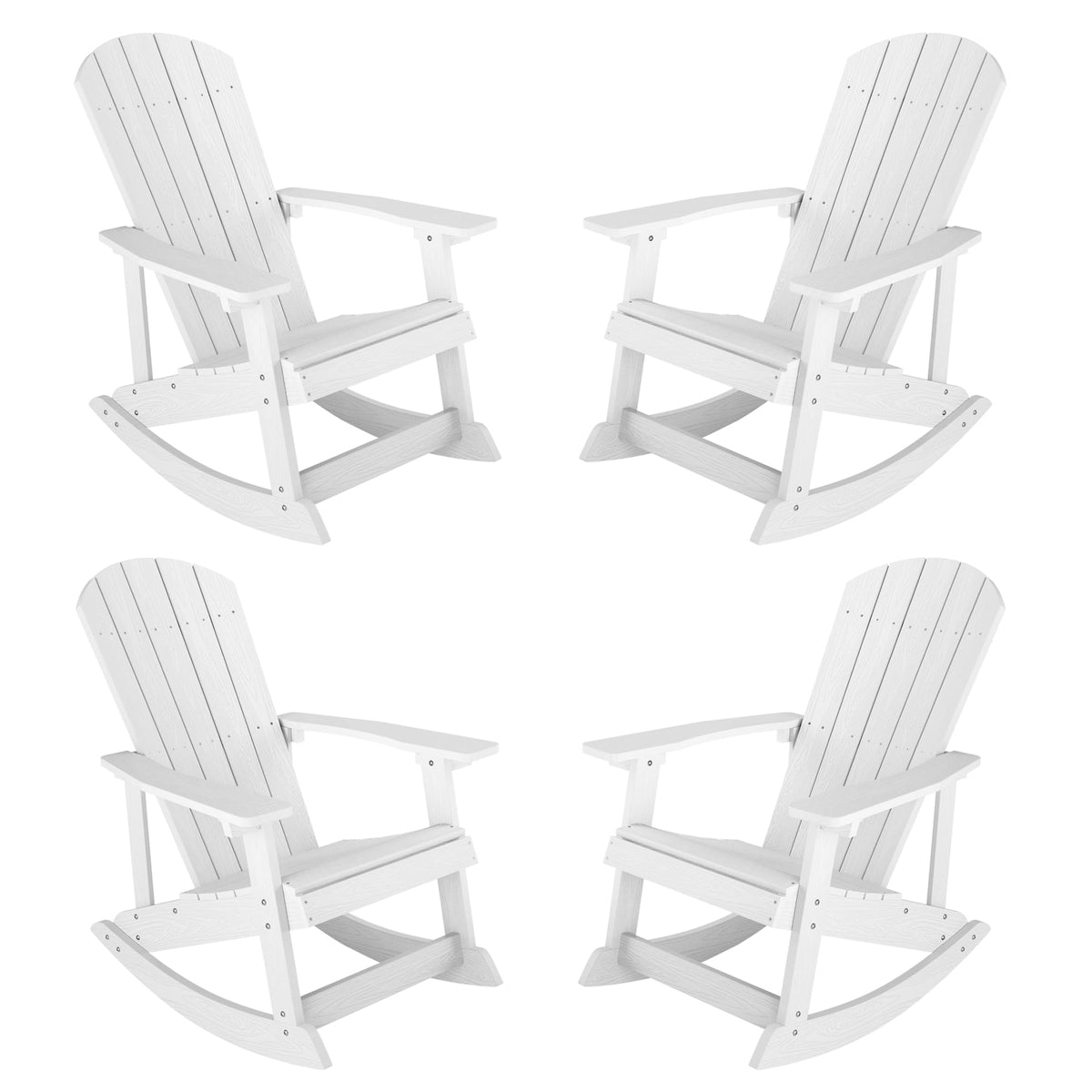 Yefu Outdoor Rocking Chair Set Of 4,Adirondack Rocking Chair,Patio Rocker Chair With Wide Back,Oversized Rocker Chair Look Like Real Wood, For Lawn, Porch, Backyard, Indoor And Garden(White)