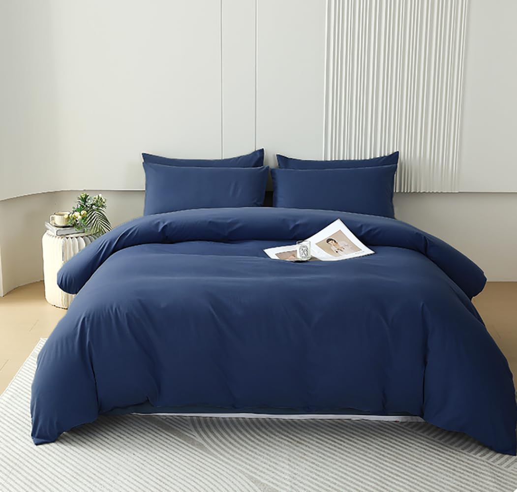 Houseri Navy Blue Comforter Queen Size Dark Blue Bedding Comforter Sets Queen Men Boys Solid Navy Comforter Queen Women Girls De