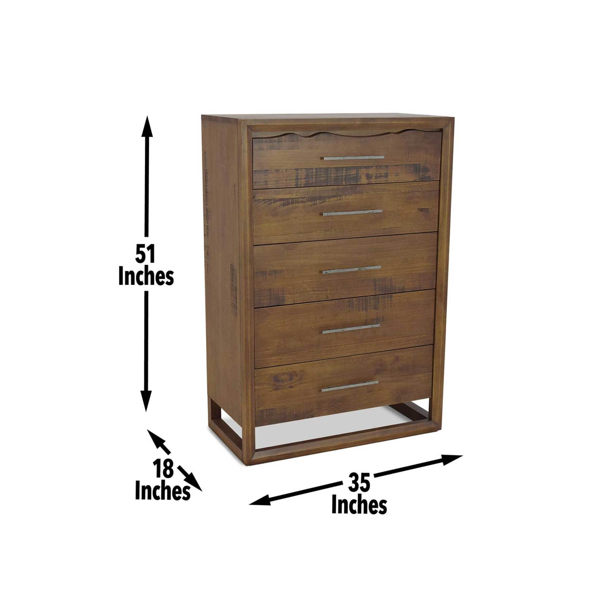 Steve Silver Solid Brazilian Pine 5-Drawer, Kiln-Dried, Durable, Mocha Finish, Rustic Modern Design, Brown Chest, 34.63 x 51.25 x 17.48