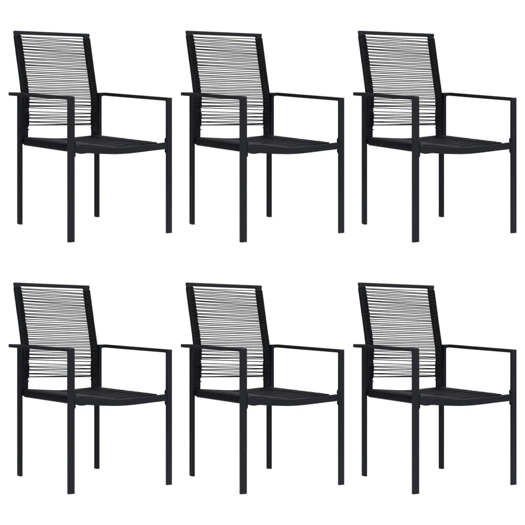vidaXL 7 Piece Black Patio Dining Set with Glass Table and PVC Rattan Chairs - Sturdy, Weather-Resistant Outdoor Furniture