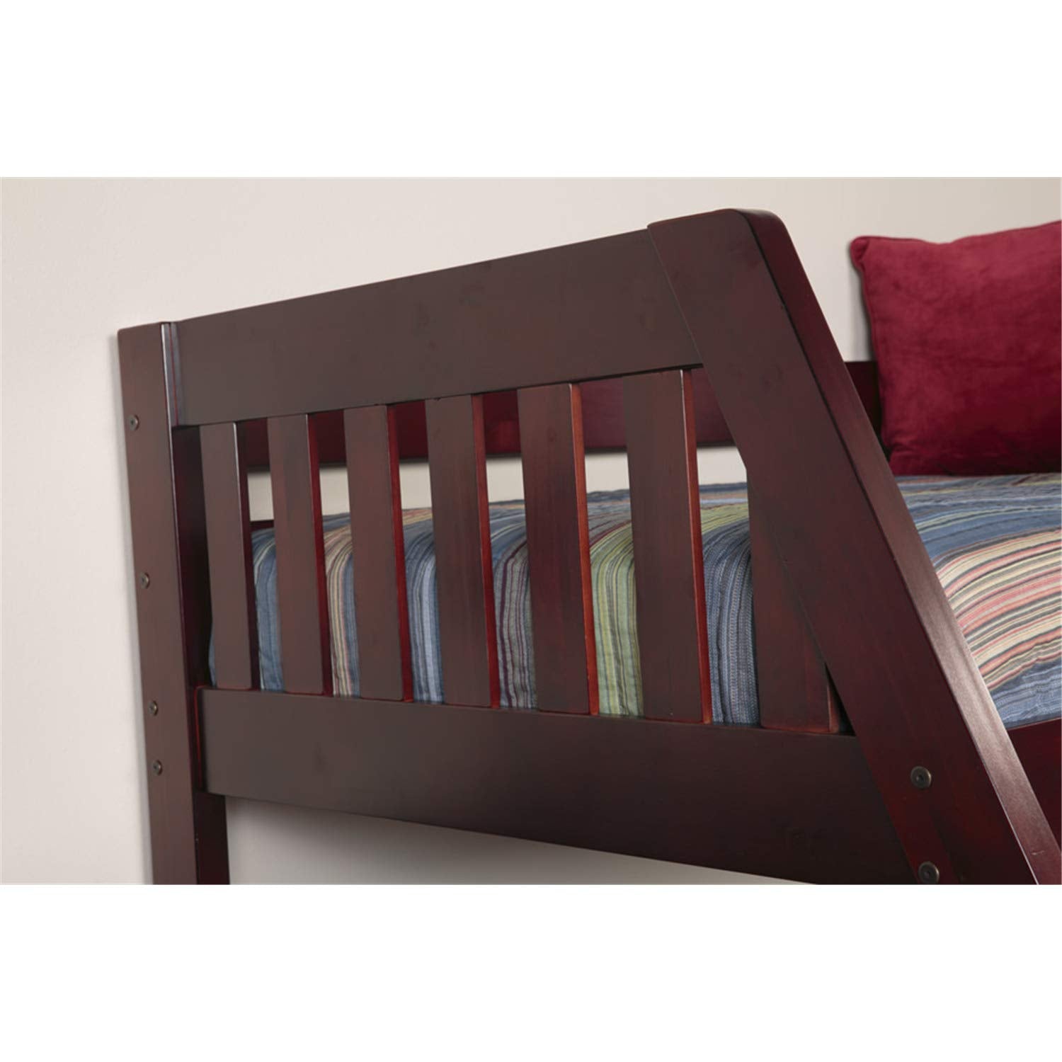 American Furniture Classics Model 2818-Tfm, Solid Pine Mission Twin Over Full Bed With Three Drawers In Merlot. Bunk