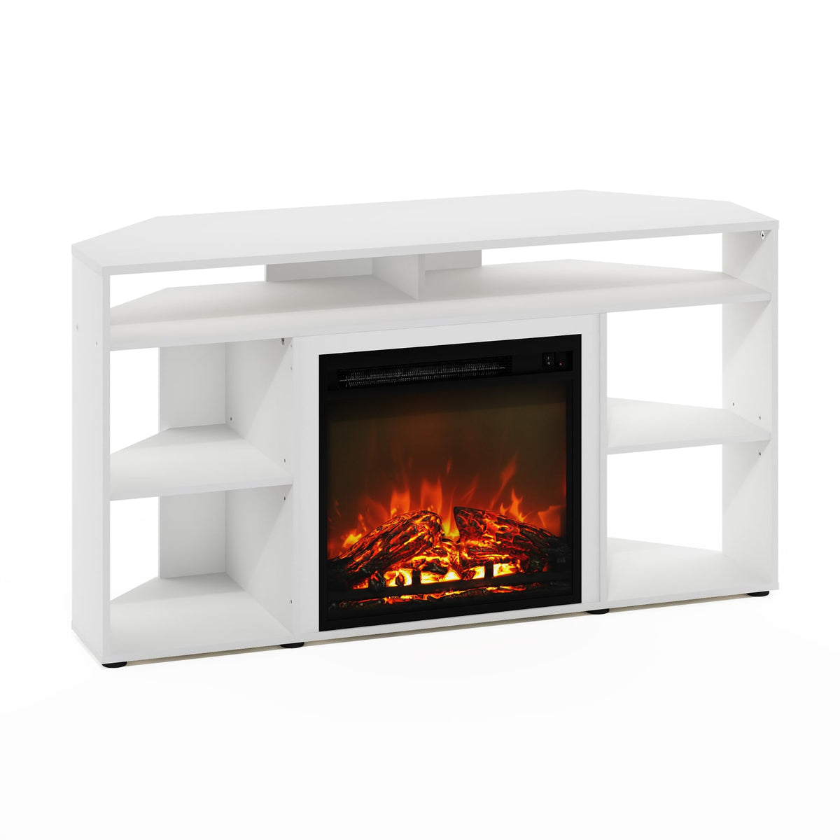 Furinno Jensen Corner Stand With Fireplace For Tv Up To 55 Inches, 55-Inch, Solid White