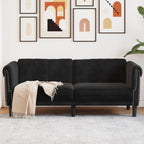 vidaXL Black Velvet 2-Seater Upholstered Loveseat - Modern Couch for Office/Living Room, Comfortable Padded Seating with Stable Wooden Legs