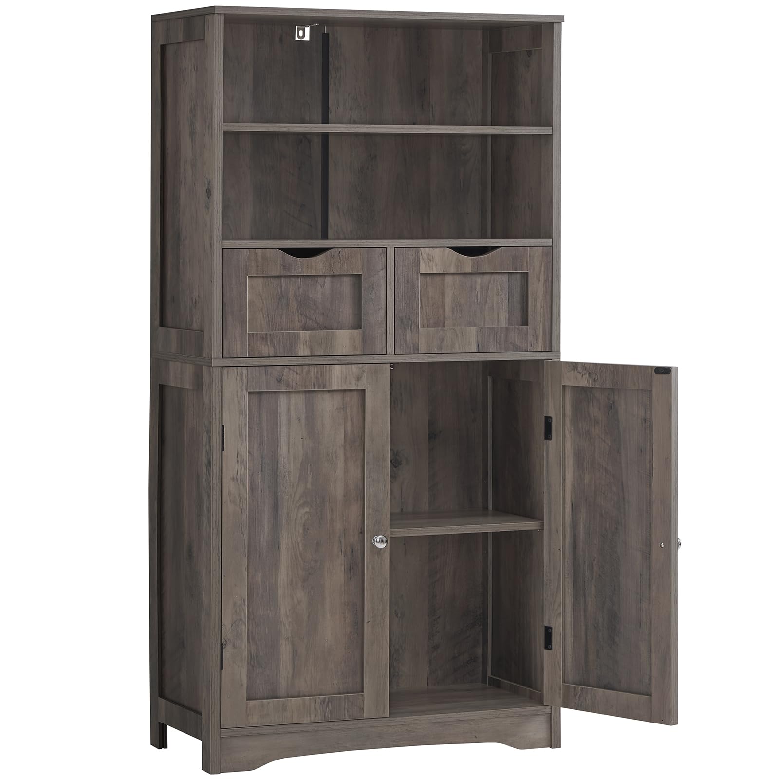 Iwell Tall Storage Cabinet with 2 Drawers & Adjustable Shelves, Bathroom Cabinet with Doors, Cupboard, Floor Cabinet for Living 