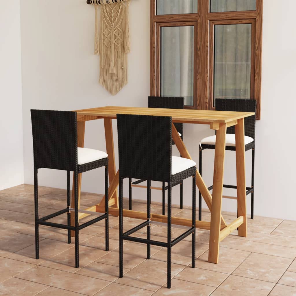 vidaXL Patio Bar Set with Cushions 5 Piece Garden Outdoor Balcony Backyard Terrace Lounge Seating Table Chair Home Furniture Set Black