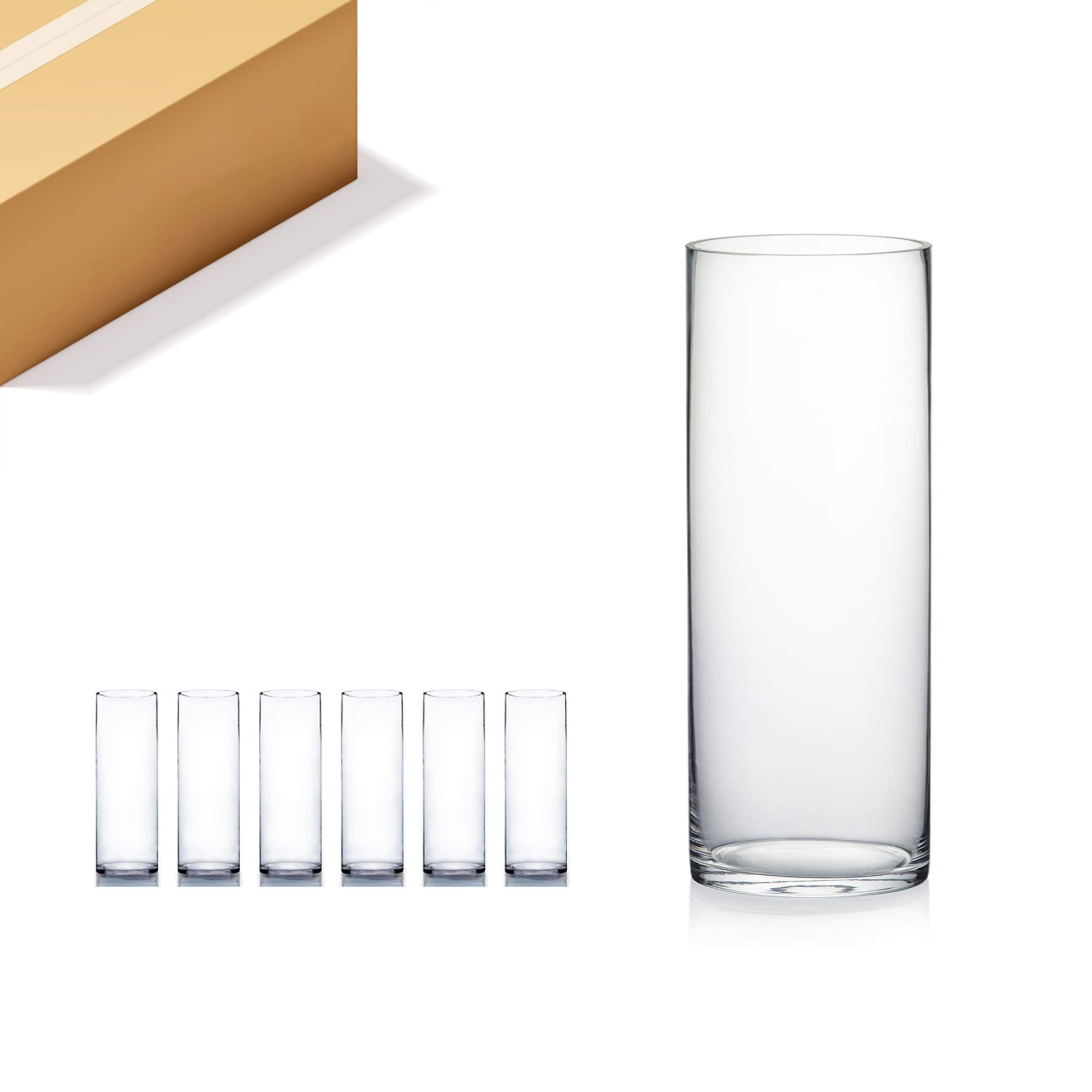 WGV Cylinder Vase Bulk, Width 6'', Height 16'', Clear Glass Container Terrarium Candle Holder for Wedding Centerpiece, Party Eve