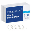 True-Ally Unruled Index Flash Cards - 3X5 Inch, White, 150 Cards, 200 Gsm - With Free Binder Rings For Short Notes, Cue Cards, C