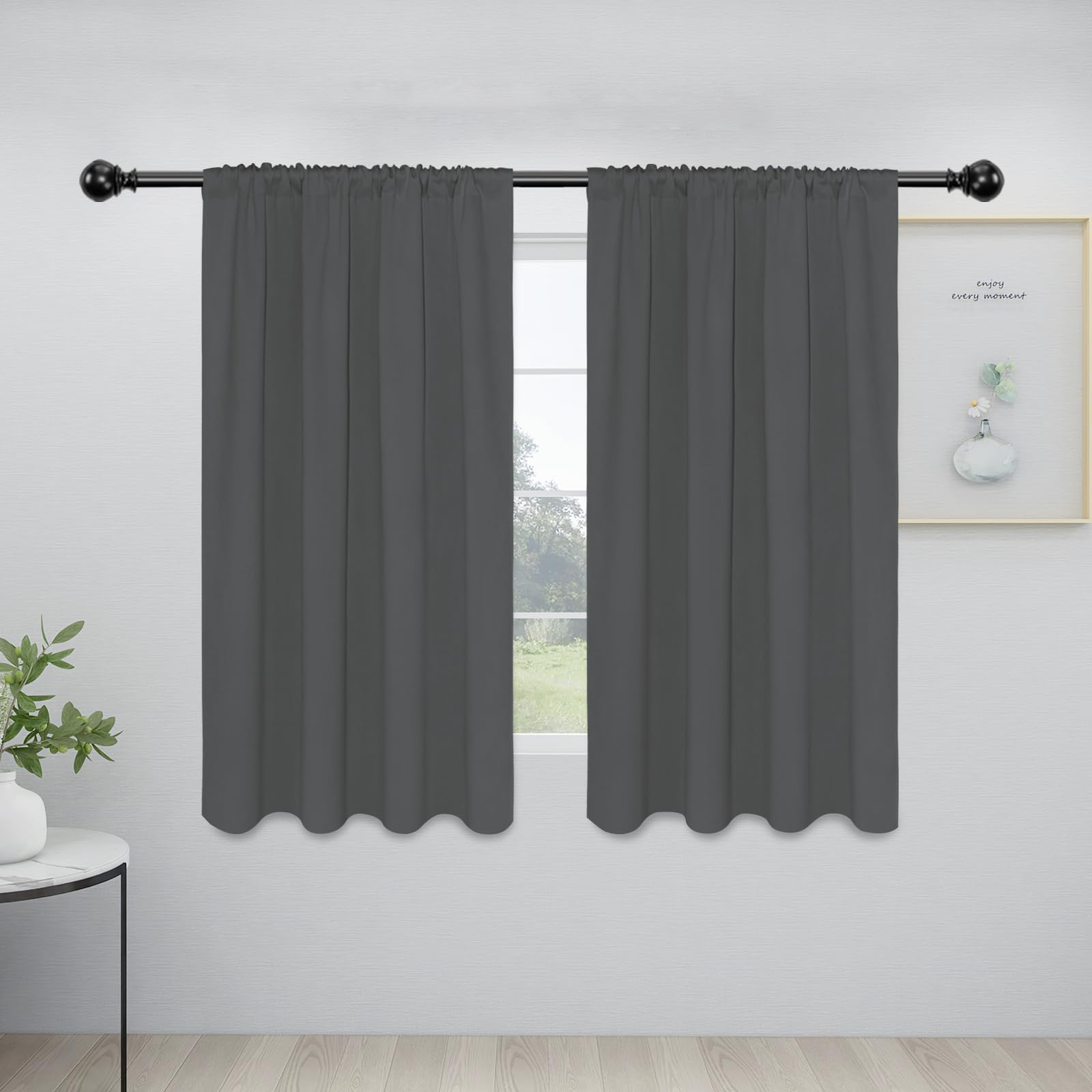 Easy-Going Rod Pocket Blackout Curtains For Bedroom, Room Darkening Window Curtains For Living Room, Thermal Insulated Noise Reduction Solid Window Drapes, 2 Panels(34X54 In, Grey)