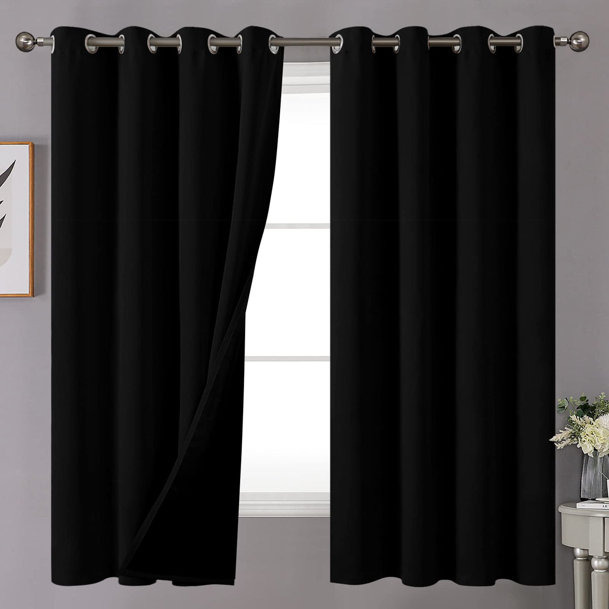 Youngstex Insulated 100% Blackout Curtains For Bedroom With Double Layer, Grommet Black Thermal Window Drapes For Kids Window Fu
