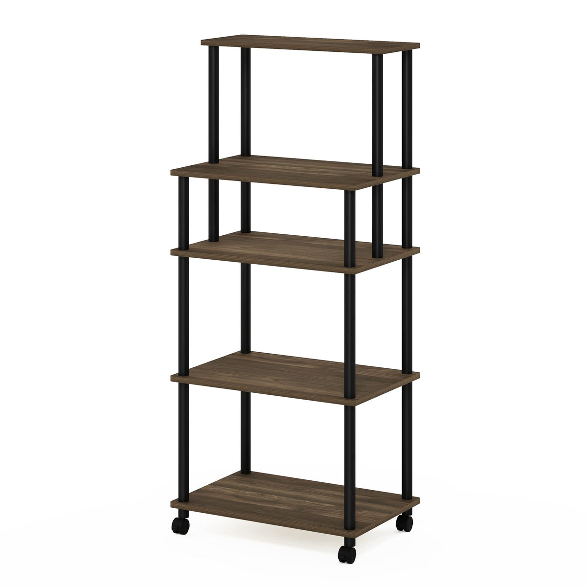 Furinno Turn-N-Tube 5-Tier Toolless Kitchen Storage Cart with Lockable Wheels, Columbia Walnut/Black