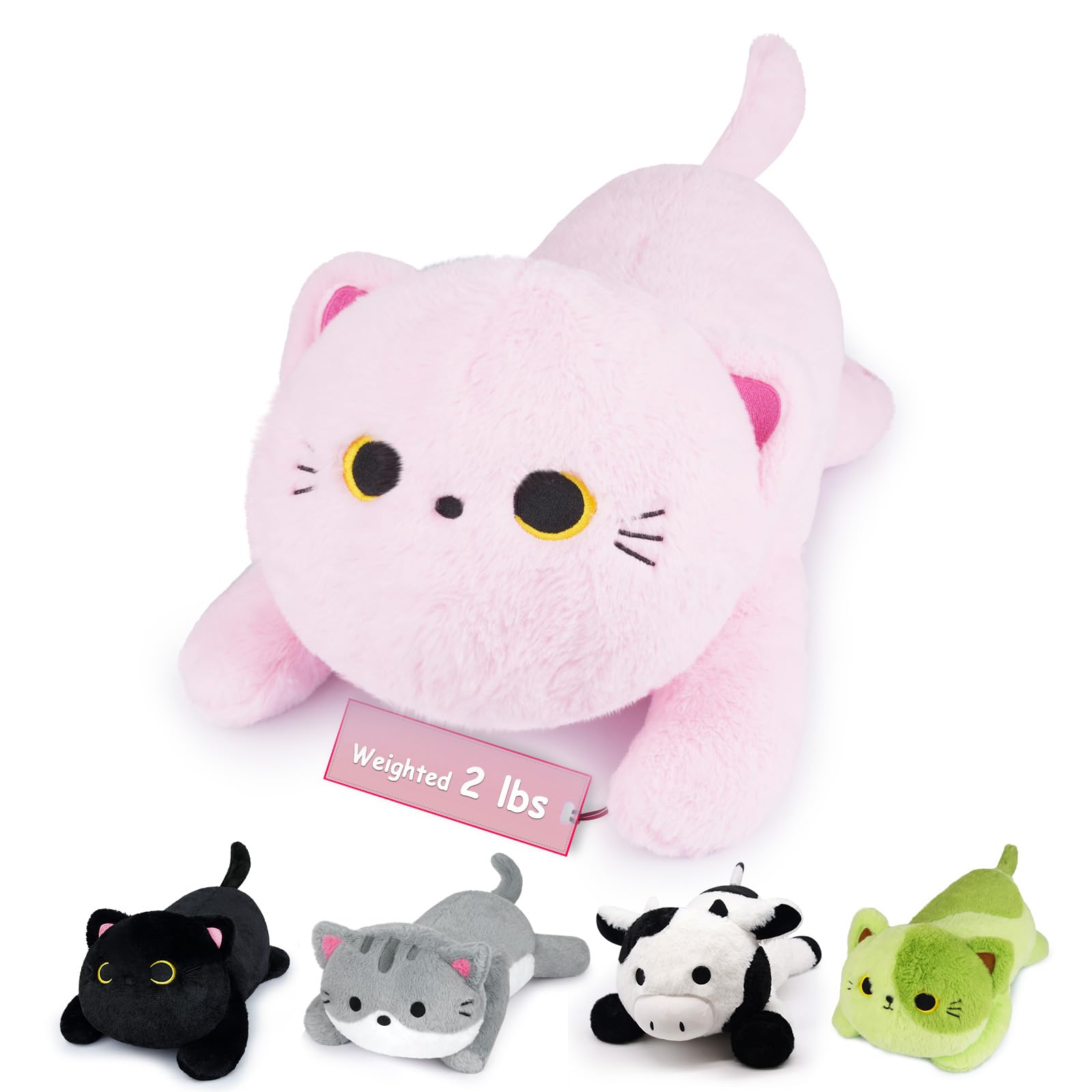 Leokawin 18 Inch Weighted Stuffed Animals,Cute Weighted Cat Stuffed Animal,Kawaii Weighted Pinks Cat Plush Pillow,Soft Weighted