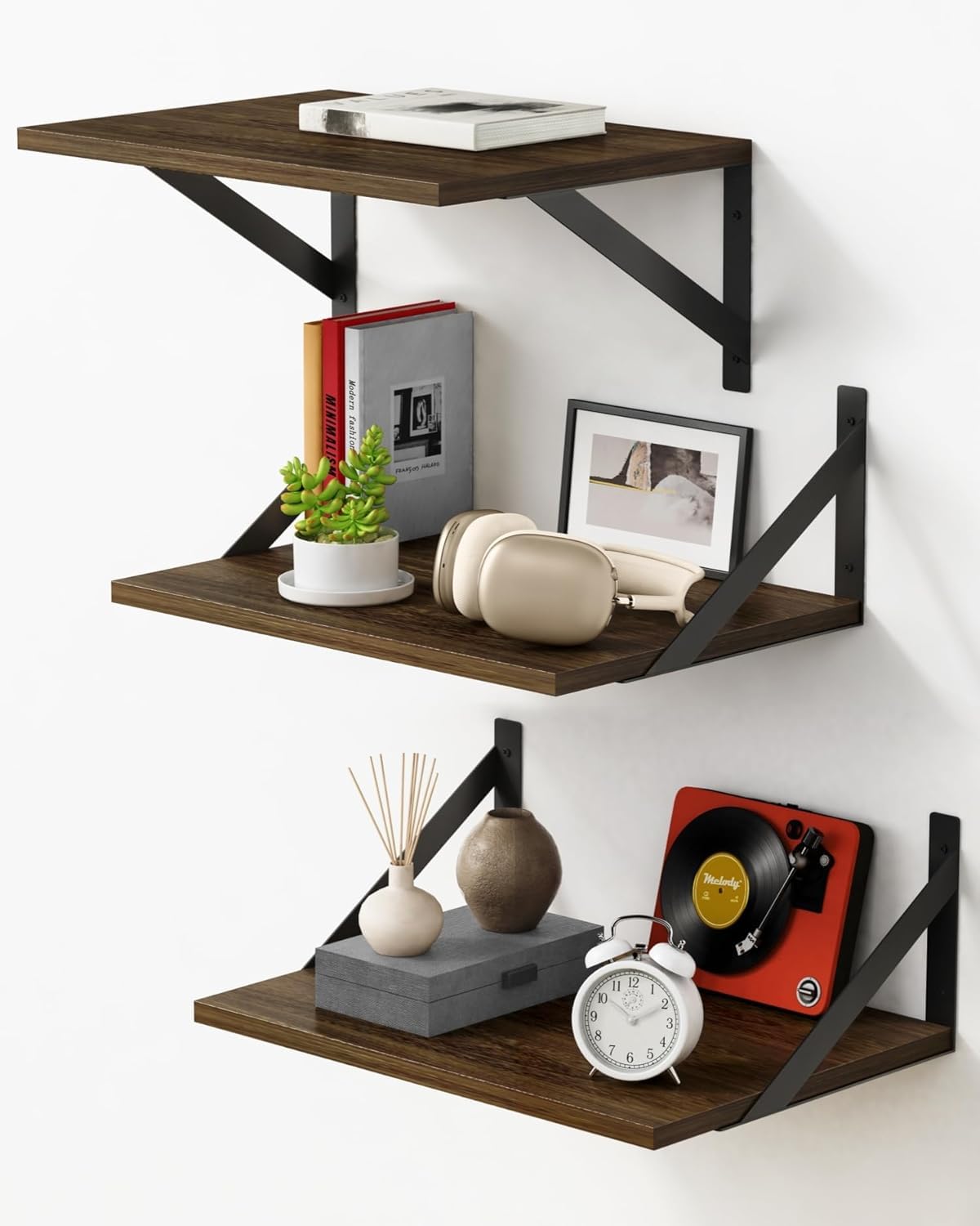 EVETO 16 Inch Deep Floating Shelves for Wall  Set of 3, Wall Mounted Shelves for Kitchen, Bedroom, Laundry Room, Living Room  