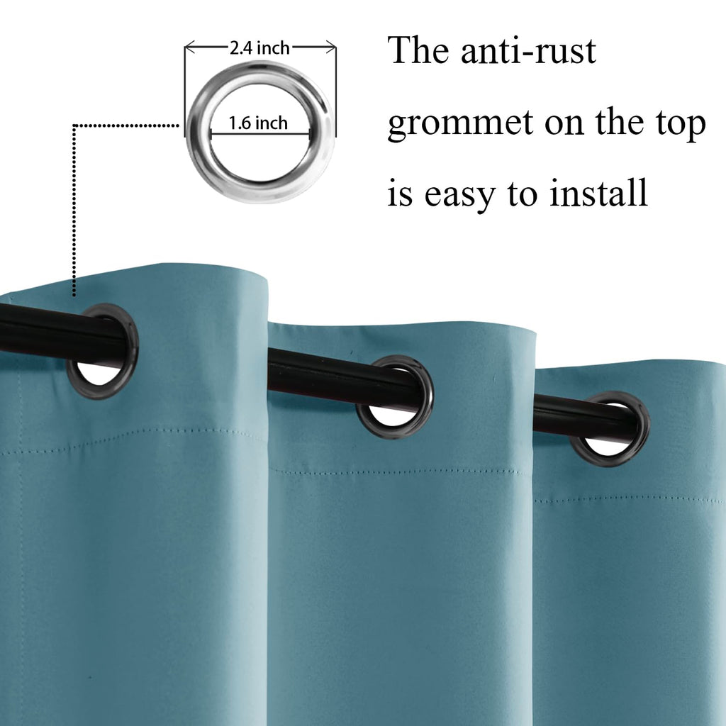 Jiuzhen Stone Blue Blackout Curtains With Tiebacks Thermal Insulated, Light Blocking And Noise Reducing Grommet Curtains For And Living Room, Set Of 2 Window Curtain Panels, 52 X 84 Inch Length