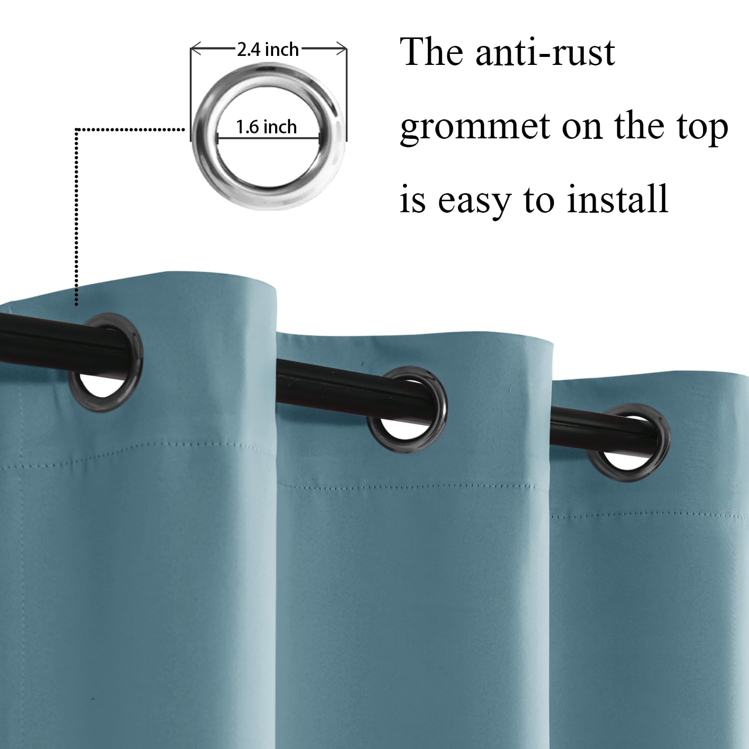 Jiuzhen Stone Blue Blackout Curtains With Tiebacks Thermal Insulated, Light Blocking And Noise Reducing Grommet Curtains For And Living Room, Set Of 2 Window Curtain Panels, 42 X 54 Inch Length