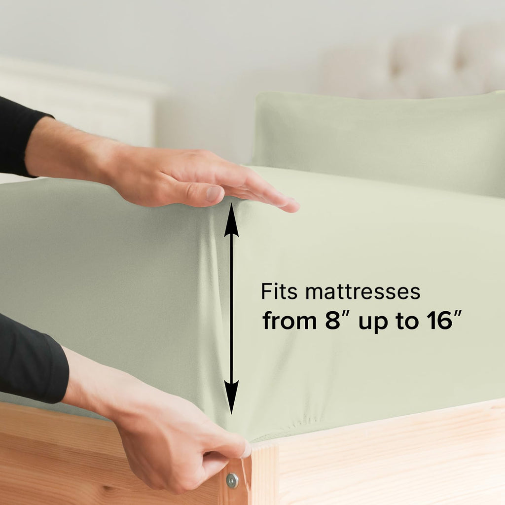 Full Size Fitted Bed Sheet - Hotel Luxury Single Fitted Sheet Only - Fits Mattress Up To 16 - Extra Soft, Wrinkle Free, And Breathable - Bottom Fitted Sheet - Light Sage Green Single Fitted Sheet Only