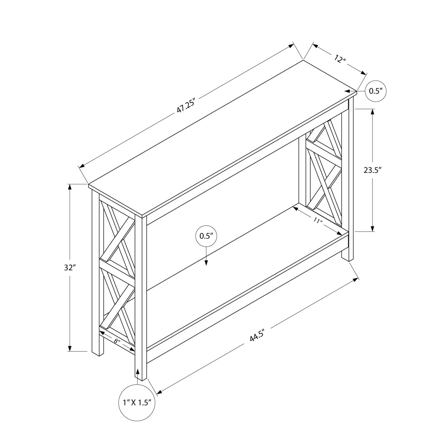 Monarch Specialties I 2791 Accent Table, Console, Entryway, Narrow, Sofa, Living Room, Bedroom, Laminate, Brown, Contemporary, Modern