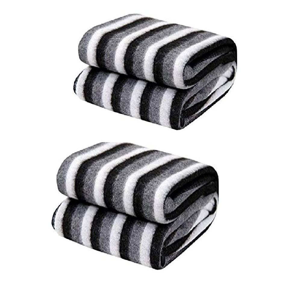 SB INDIA Black and White Striped Polyester Single Bed AC Fleece Blanket (Black&White, 60 inch X 90 inch) lightweight