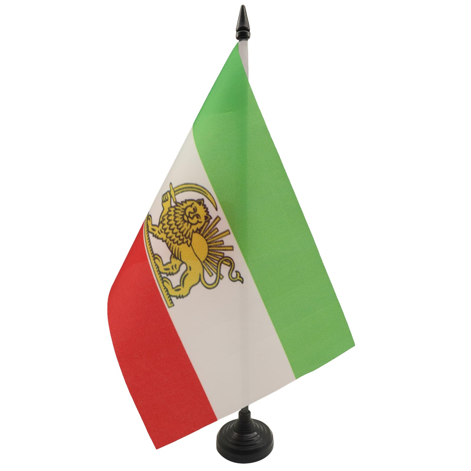 Iran Old Table Flag 5' X 8' - Former Iranian Desk Flag 21 X 14 Cm - Black Plastic Stick And Base - Az Flag