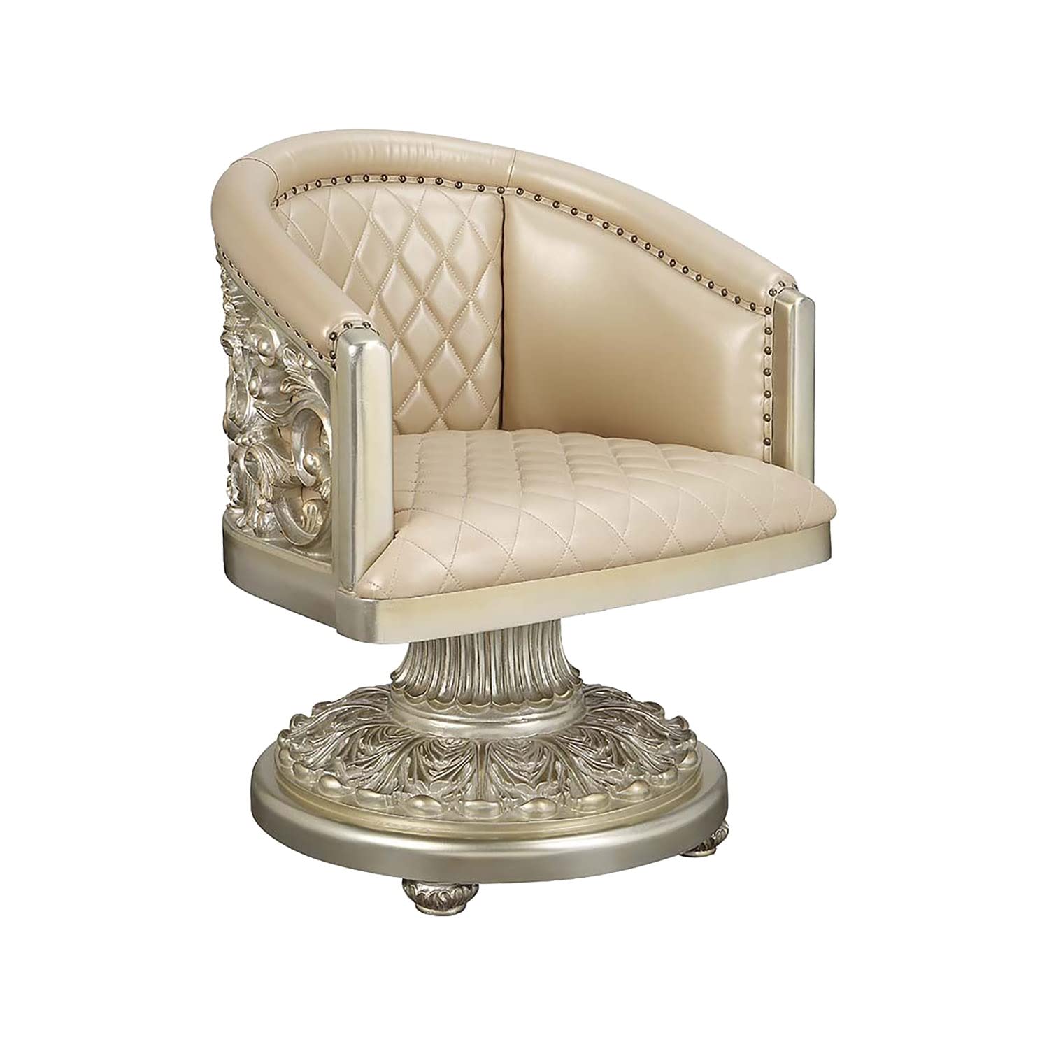 ACME Furniture Faux Leather Arm Chair in Antique Gold Finish