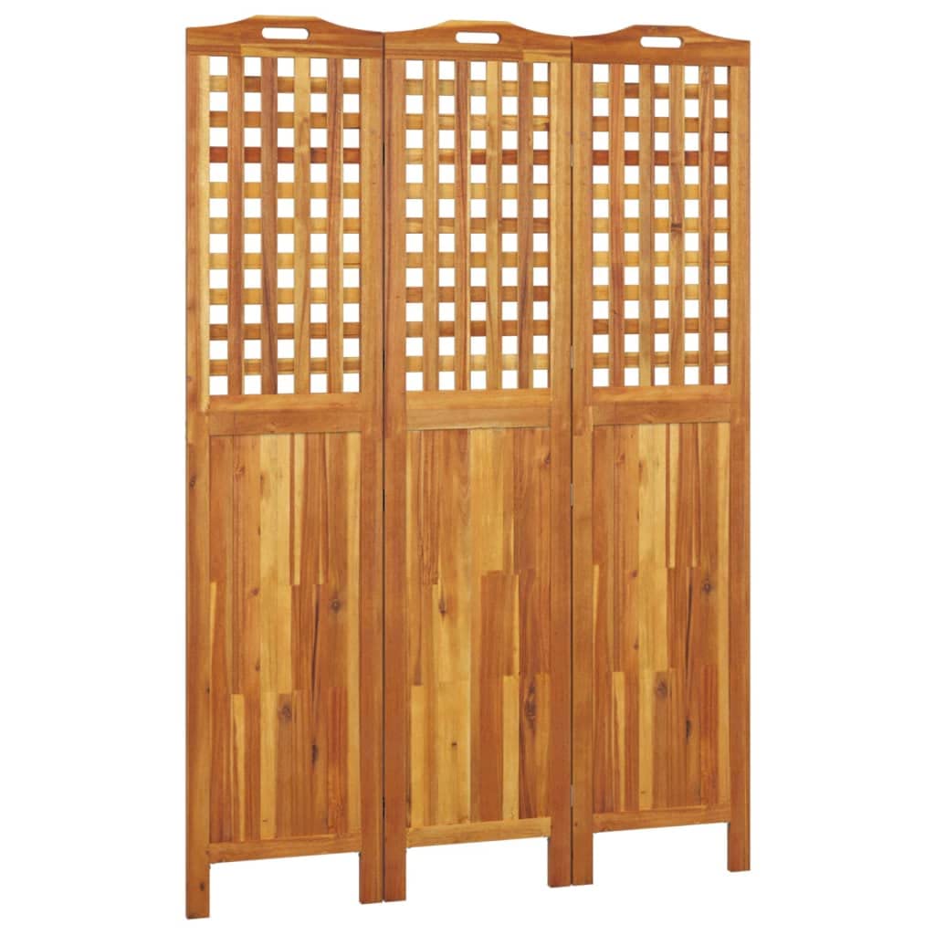 vidaXL 3-Panel Wood Room Divider, Solid Acacia, Folding and Freestanding, Natural Brown, Farmhouse Style, Functional for Bedroom or Living Room, 47.8"x0.8"x70.9", Weight 35.27 Pounds