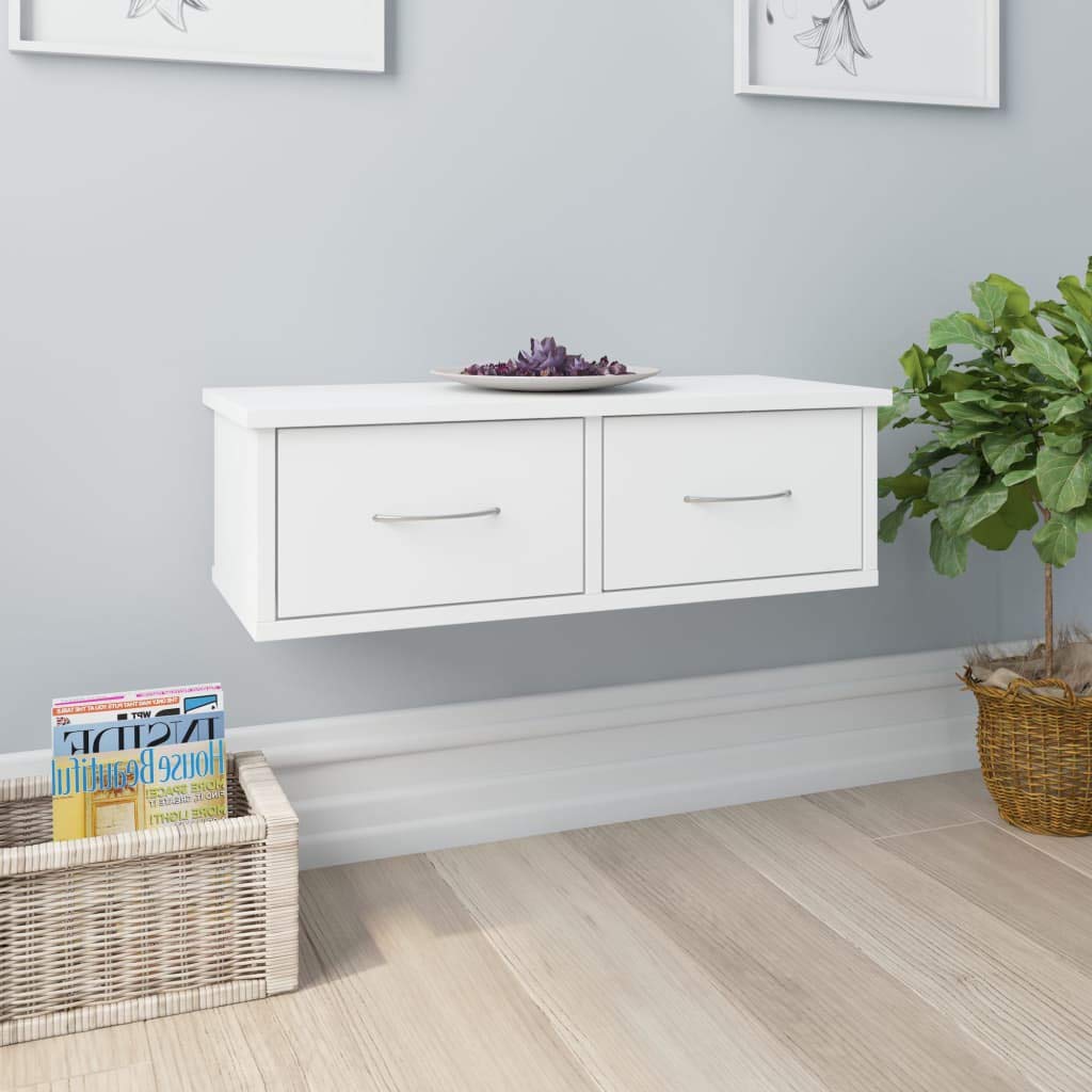 vidaXL Wall-Mounted Drawer Shelf Home Indoor Bedroom Hallway Shelving Side Cabinet Floating Wall Shelf Furniture White Engineered Wood