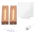2Pcs 6 Wood LED Light Base with Blank Acrylic Sheet Clear Cast Plexiglass for LED Light Base Signs DIY Display Projects Craft-Wa