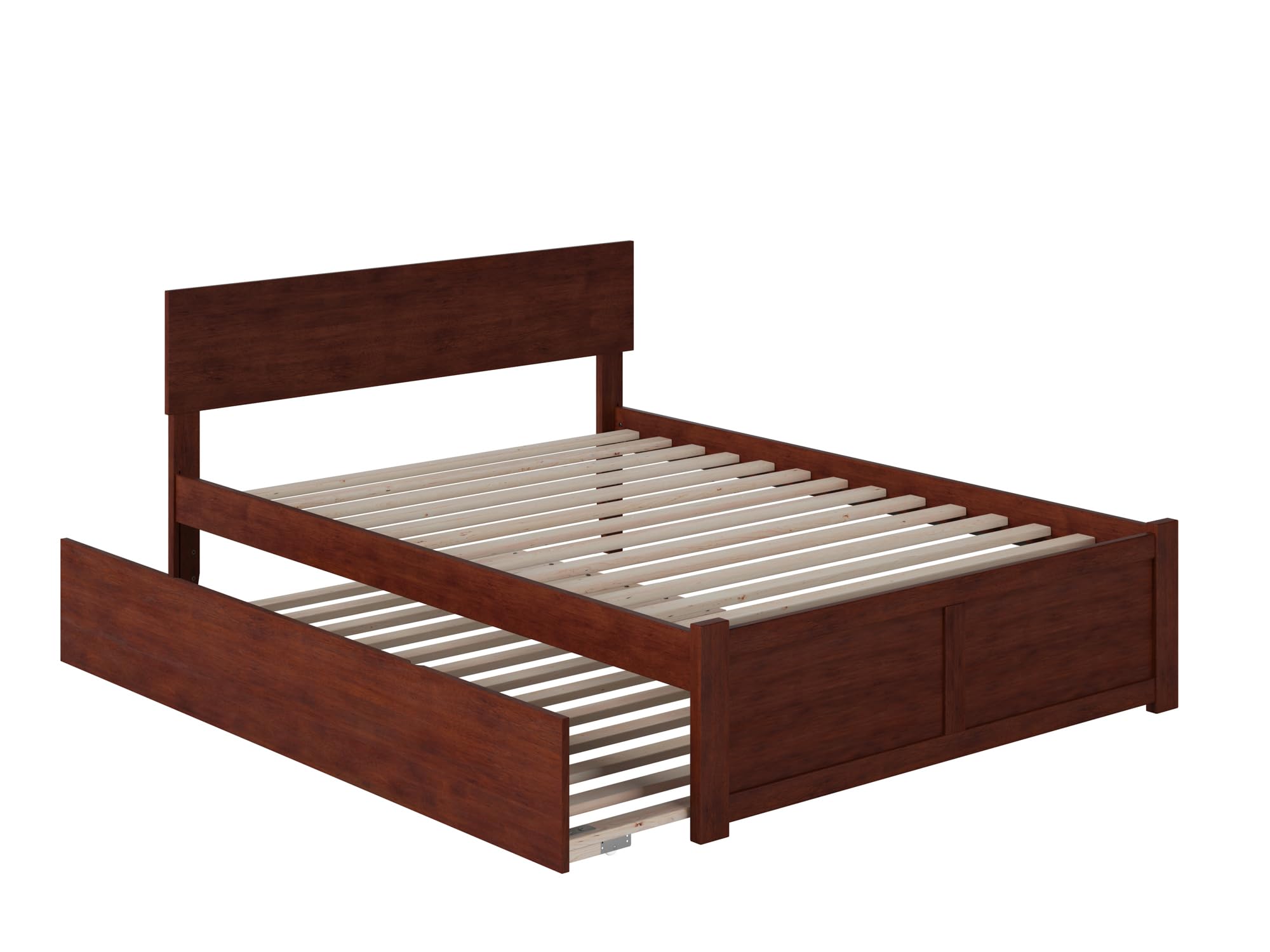 AFI Orlando Full Size Platform Bed with Footboard & Full Trundle in Walnut