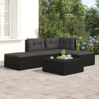 vidaXL Patio Lounge Set with Adjustable Corner Sofa - 4 Piece Black Poly Rattan Set with Thick Cushions and Weather-Resistant Frame, Modular and Easy-to-Clean