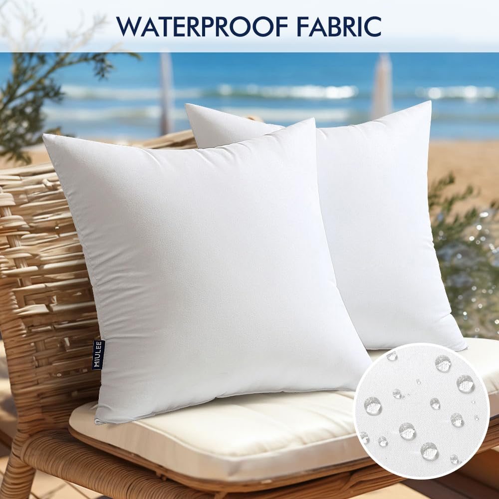 Miulee Pack Of 2 18X18 Inch Outdoor Pillow Inserts Waterproof Decorative Throw Pillow Insert, Square Lumbar Garden Pillow Form For Patio Sofa Couch