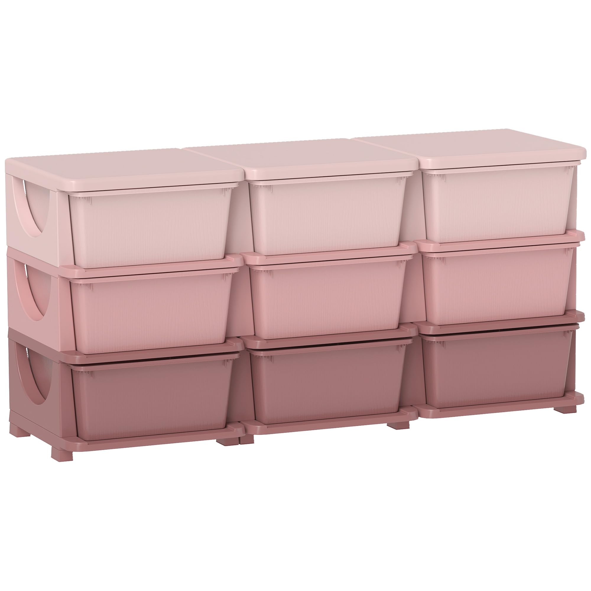Qaba 3 Tier Kids Storage Unit, Toy Organizers and Storage with 9 Drawer Chest for Kids Bedroom Nursery Kindergarten Living Room 