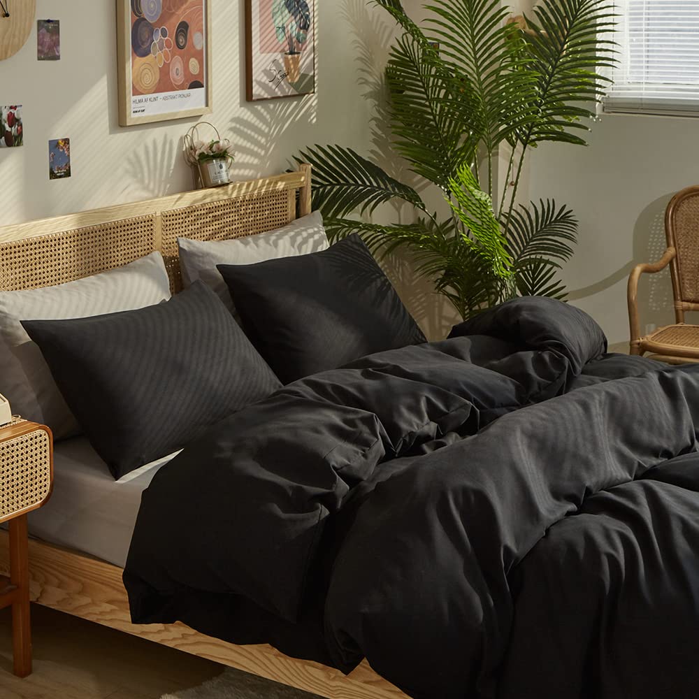 Clothknow Full Comforter Set Black 3Pcs Black Bedding Comforter Sets All Black Full Size Comforter Men Women Comforter Black Com
