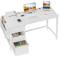 Lufeiya White Computer Desk with Fabric File Drawers Cabinet, 55 Inch Desks with Storage Filing Cabinet for Home Office, Modern 