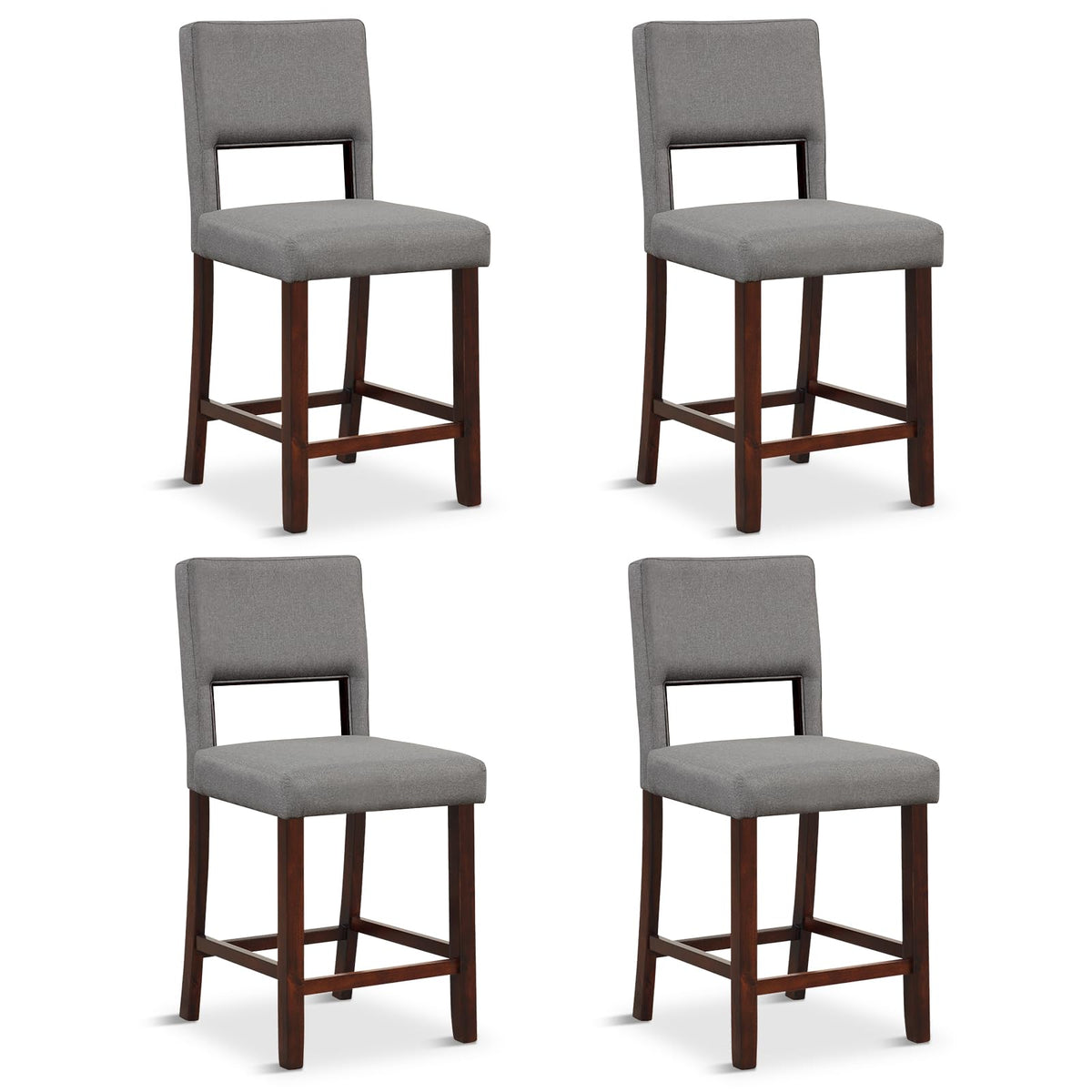 Giantex 24.5' Counter Height Bar Stools Set Of 4, Linen Barstools With Back, Rubber Wood Legs, Max Load 400 Lbs, Modern Upholstered Bar Dining Chairs For Kitchen Island Pub, Grey