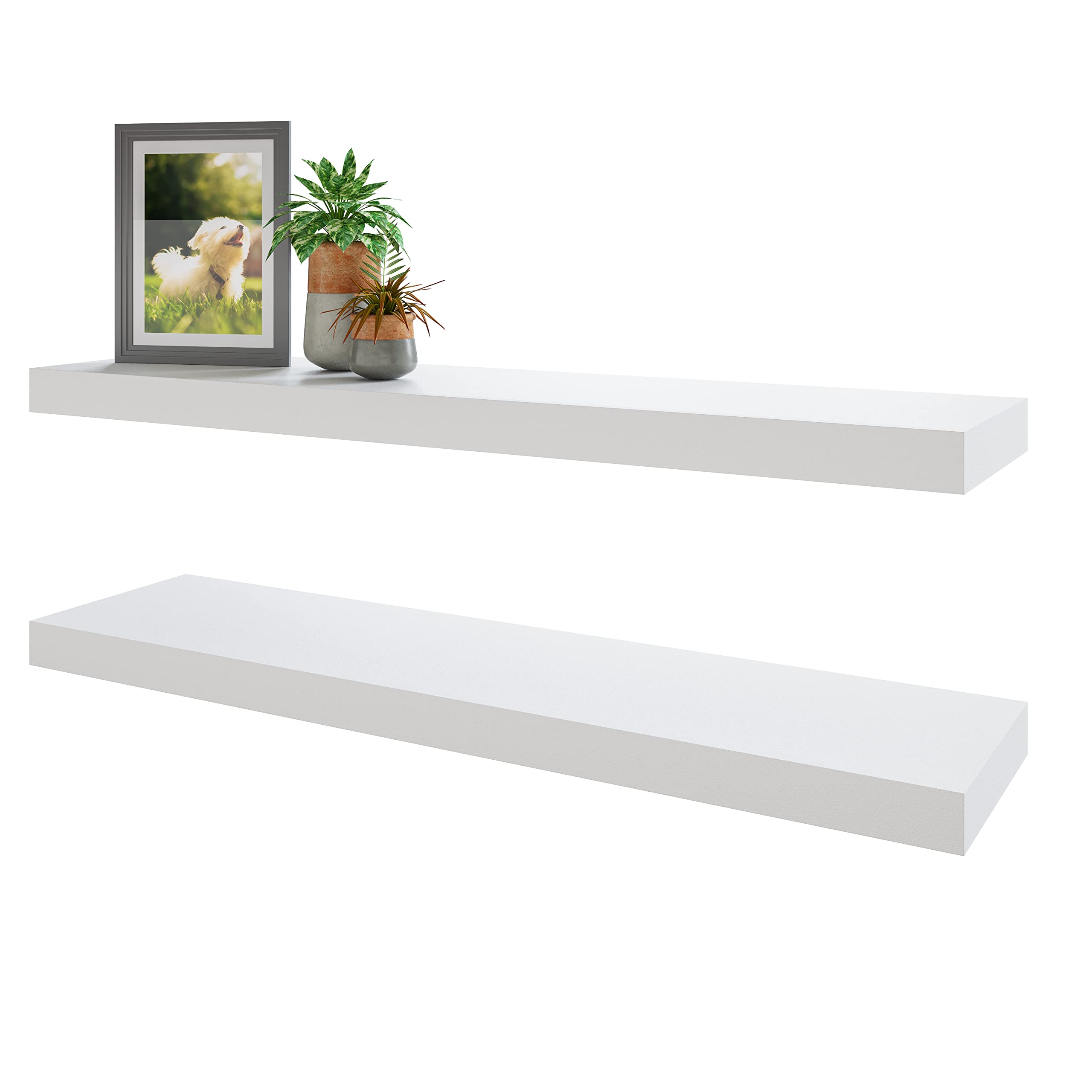 Bameos Floating Shelves, 35 In W X 7In D White Wall Mounted Wooden Shelves With Invisible Brackets Set Of 2, Hanging Wall Shelves Decoration For Bedroom And Kitchen