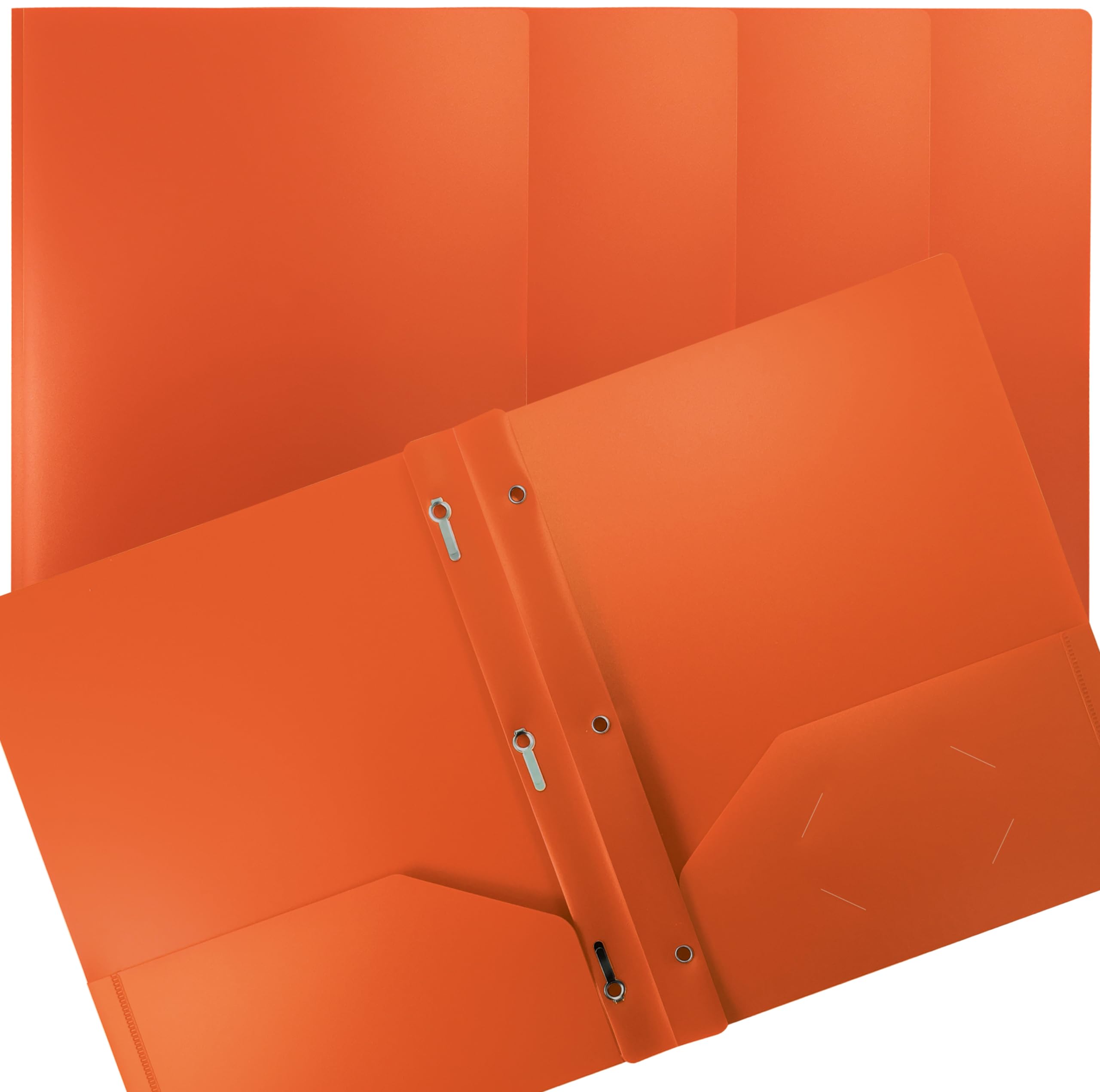 Better Office Products Orange Plastic 2 Pocket Folders With Prongs, Heavyweight, Letter Size Poly Folders, 24 Pack, With 3 Metal