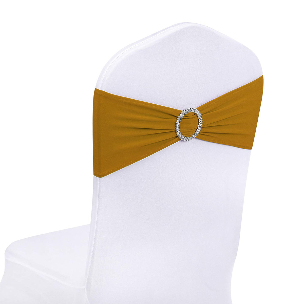 Peomeise 50Pcs Gold Spandex Chair Sashes With Buckle Slider For Wedding, Party Decoration