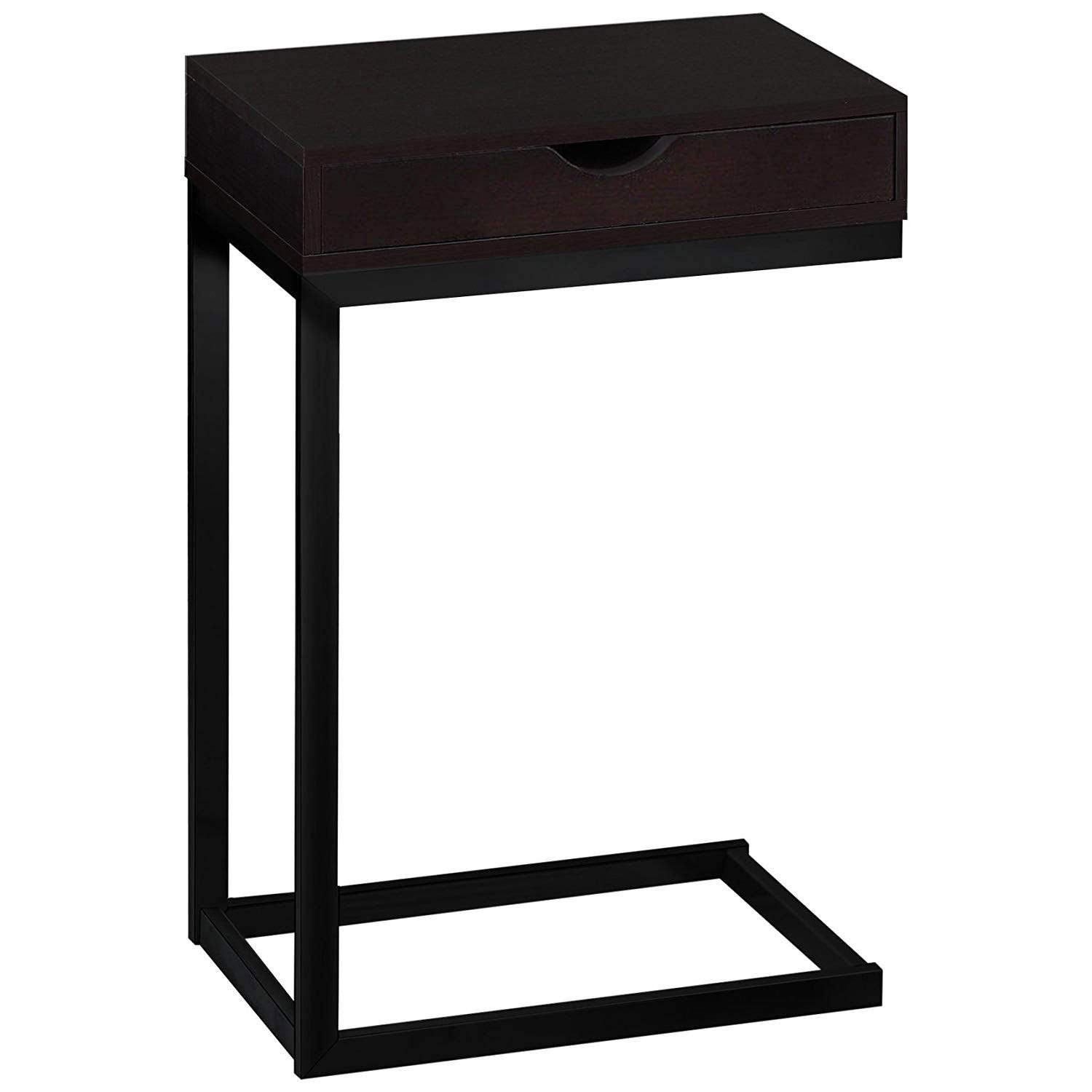 Monarch Specialties C Accent Table with Drawer-Black Metal Base, Cappuccino
