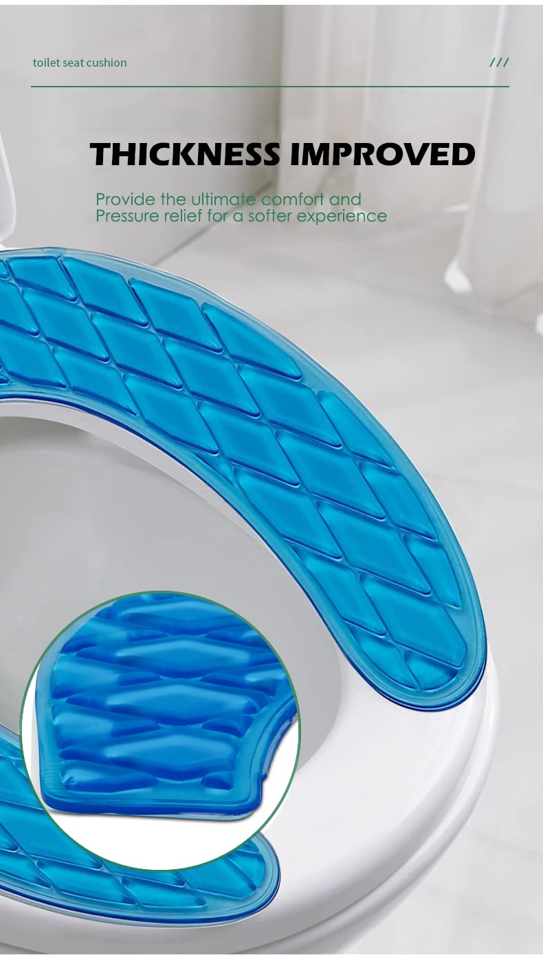 Kindax Gel Toilet Seat Cushion - Portable & Washable Cover, Blue, Model MTD-01, Universal Self-Adhesive Design