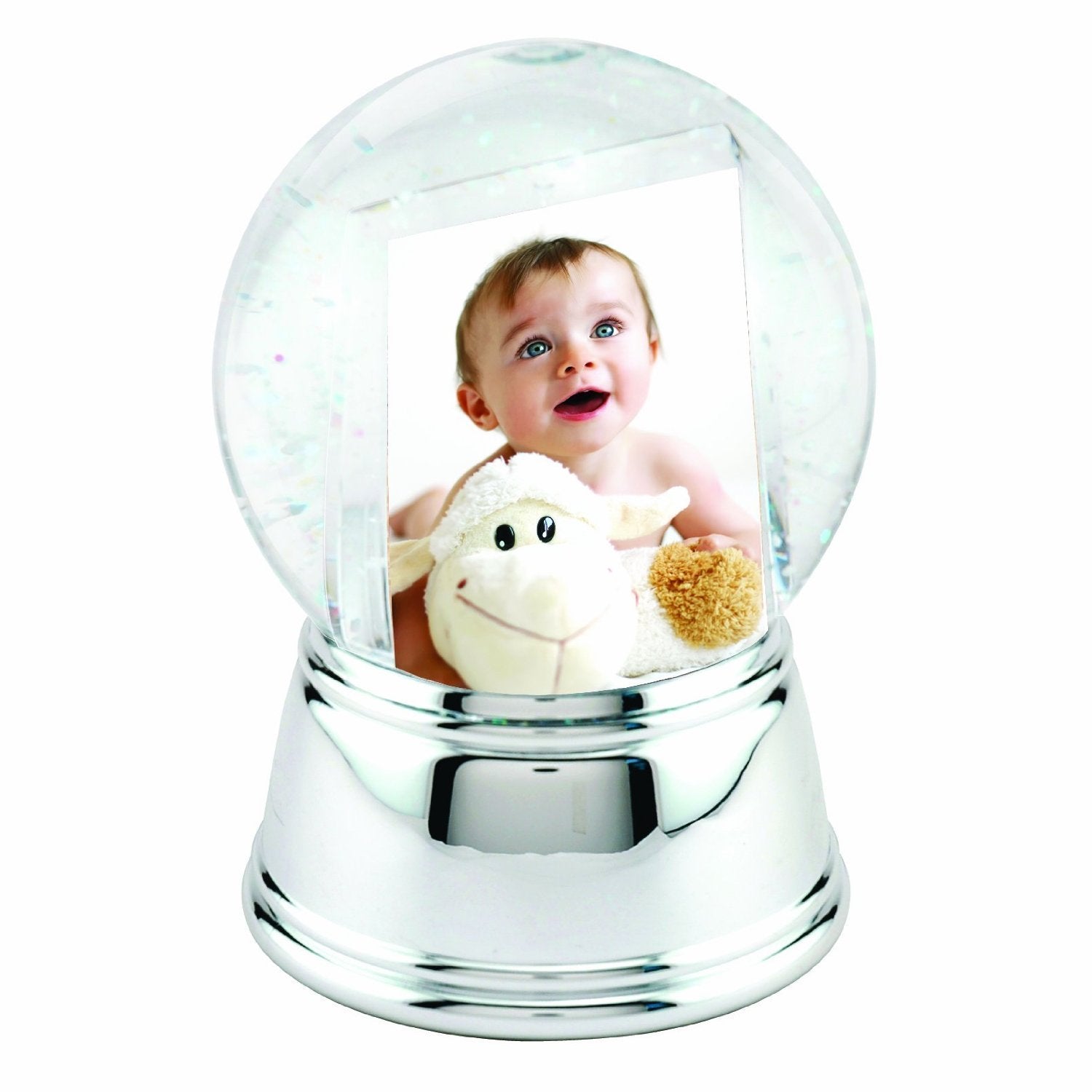 Neil Enterprises Inc. Chrome Photo Snow Globe with Silver Base - 4.25 x 6 x 4 Decorative Keepsake