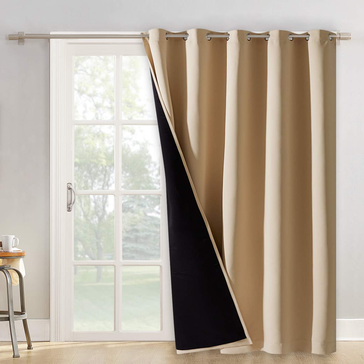 Nicetown Privacy Door Curtain, Sound Reducing Winter Insulated Thermal 100% Blackout Curtains, Slider Panel With Black Lining, F