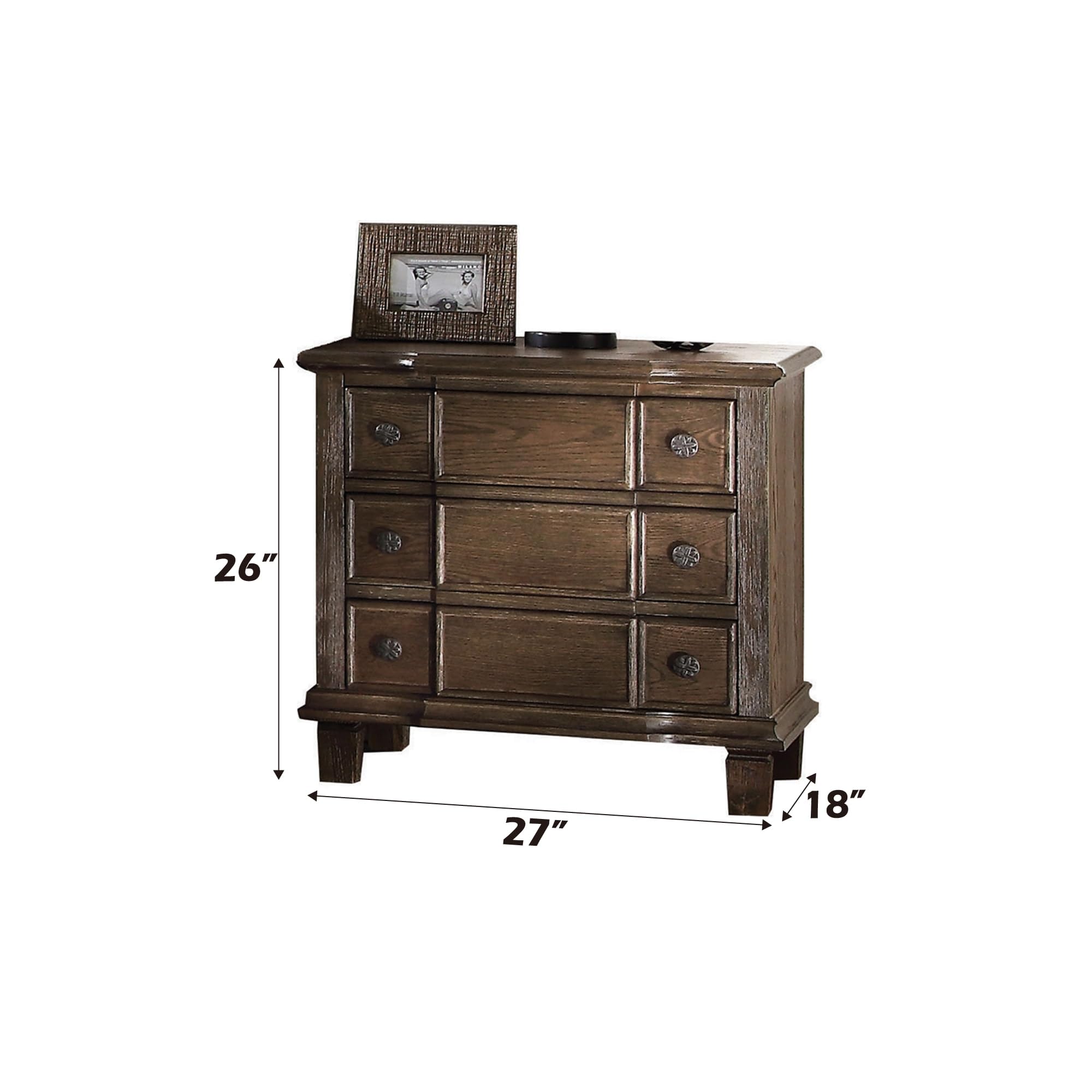 Acme Baudouin 3 Drawer Wooden Nightstand In Weathered Oak