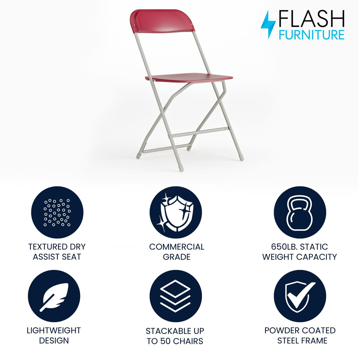 Flash Furniture Hercules Series Plastic Folding Chair - Red - 650LB Weight Capacity Comfortable Event Chair - Lightweight Folding Chair