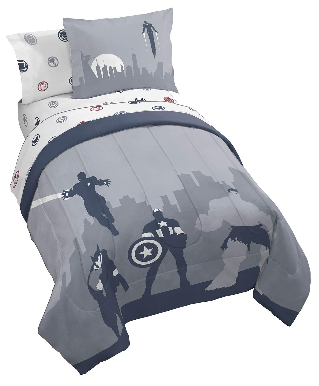 Jay Franco Marvel Avengers Full Size Comforter Set - 7 Piece Bedding Includes Sheet Set & Pillow Covers - Super Soft Cozy Beddin