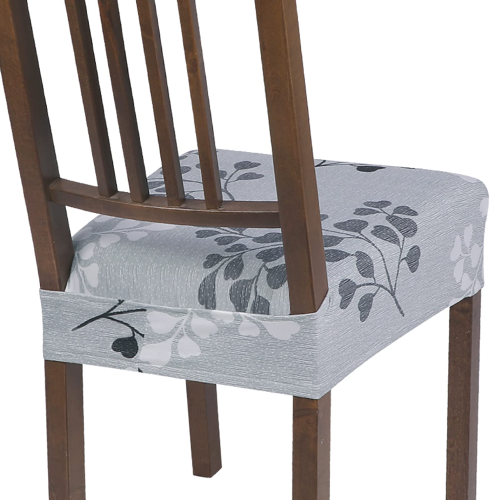 Searchi Stretch Dining Chair Seat Covers Set Of 4, Soft Removable Washable Seat Covers For Dining Chairs, Dining Room Seat Cover Protector (Rear-Covered, Grey Flowers)